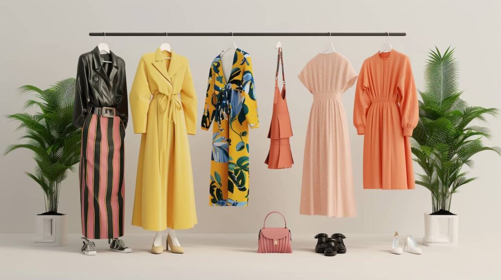 Präsentation der neuen Private Label Kollektion mit Kleidern, Taschen, Schuhen