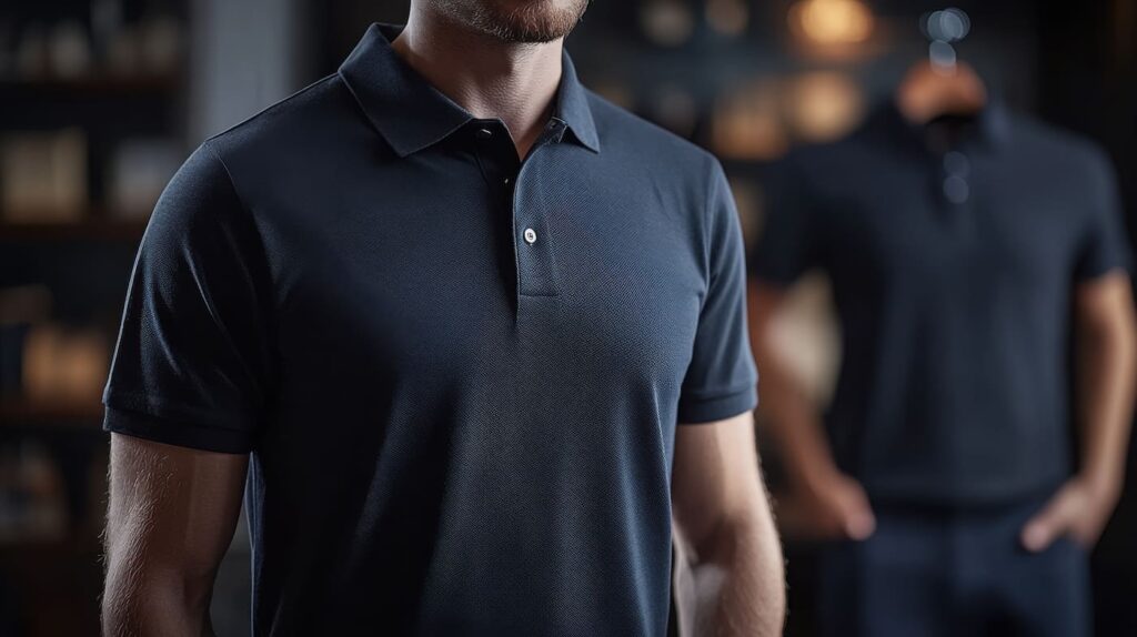 Detailansicht eines hochwertigen Polo Shirts im Bereich Arbeitsbekleidung