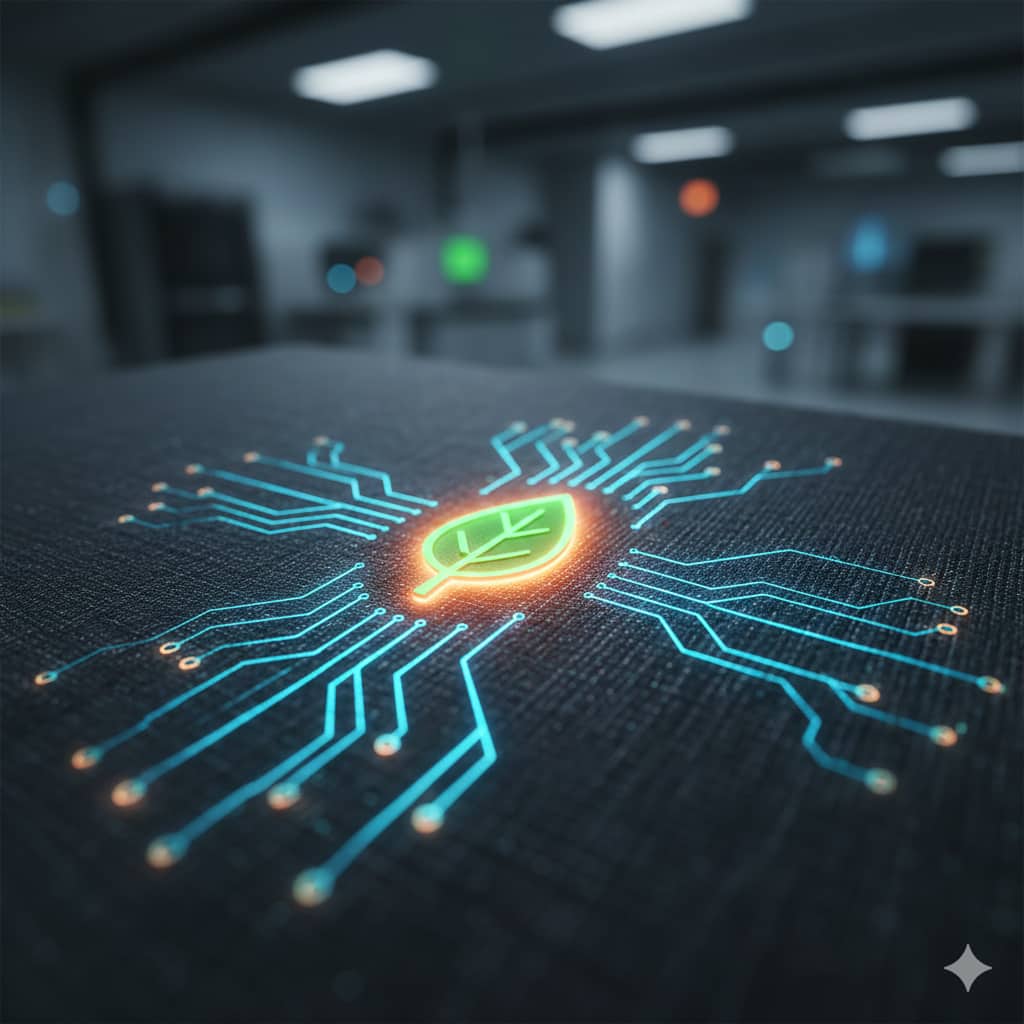 KI generiertes Bild: zeigt die Technologie, welche im Stoff und den Fasern verarbeitet werden kann
